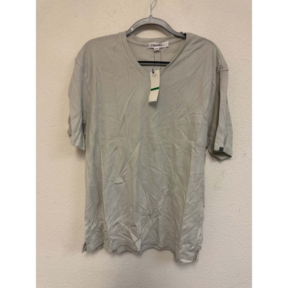 Calvin Klein Men's Large Oyster Ribbed V-Neck Shirt 100% Cotton NWT